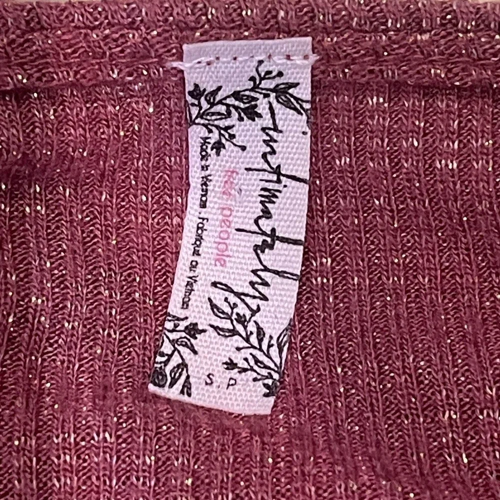 Free People Say When Metallic Gold Mauve Red Rust V-Neck Keyhole Bell Sleeve Top